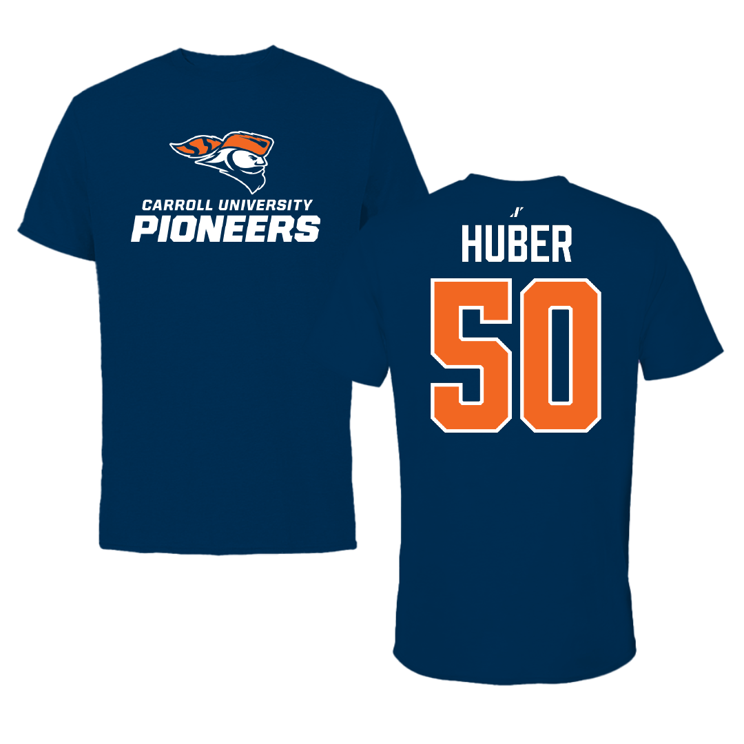 Carroll University Football Navy Performance Tee - #50 Clayton Huber