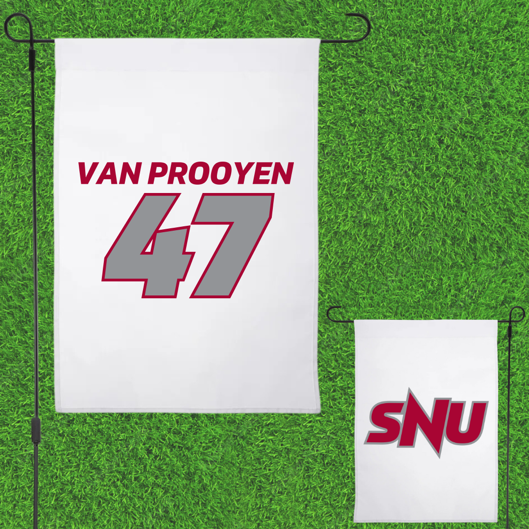 Southern Nazarene University Football White Garden Flag - #47 Kameron Van Prooyen