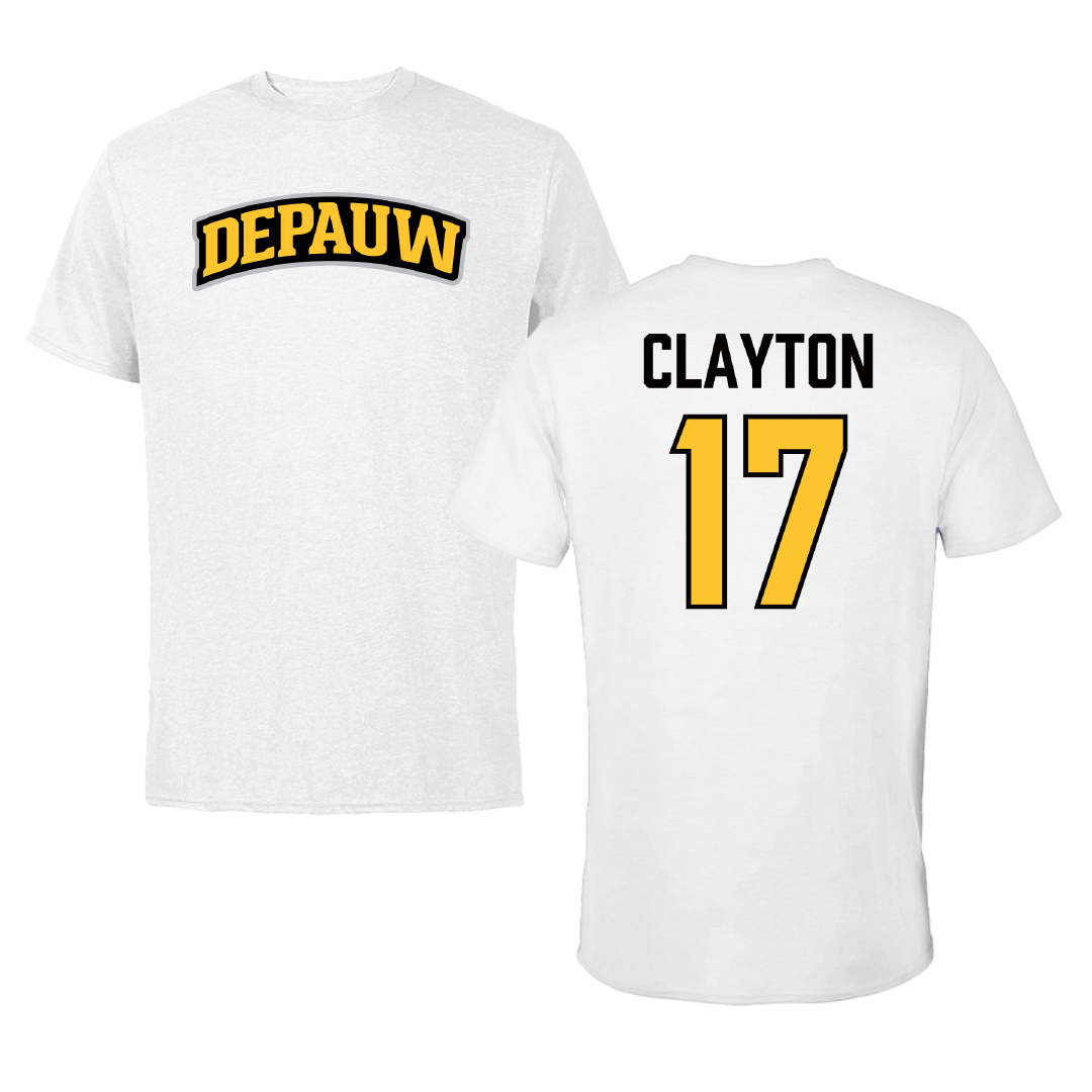 DePauw University Football White Tee - #17 Ray Clayton