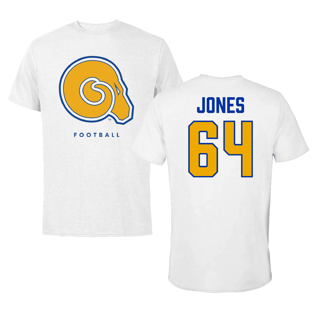 Albany State University Football White Performance Tee - #64 Cameo Jones