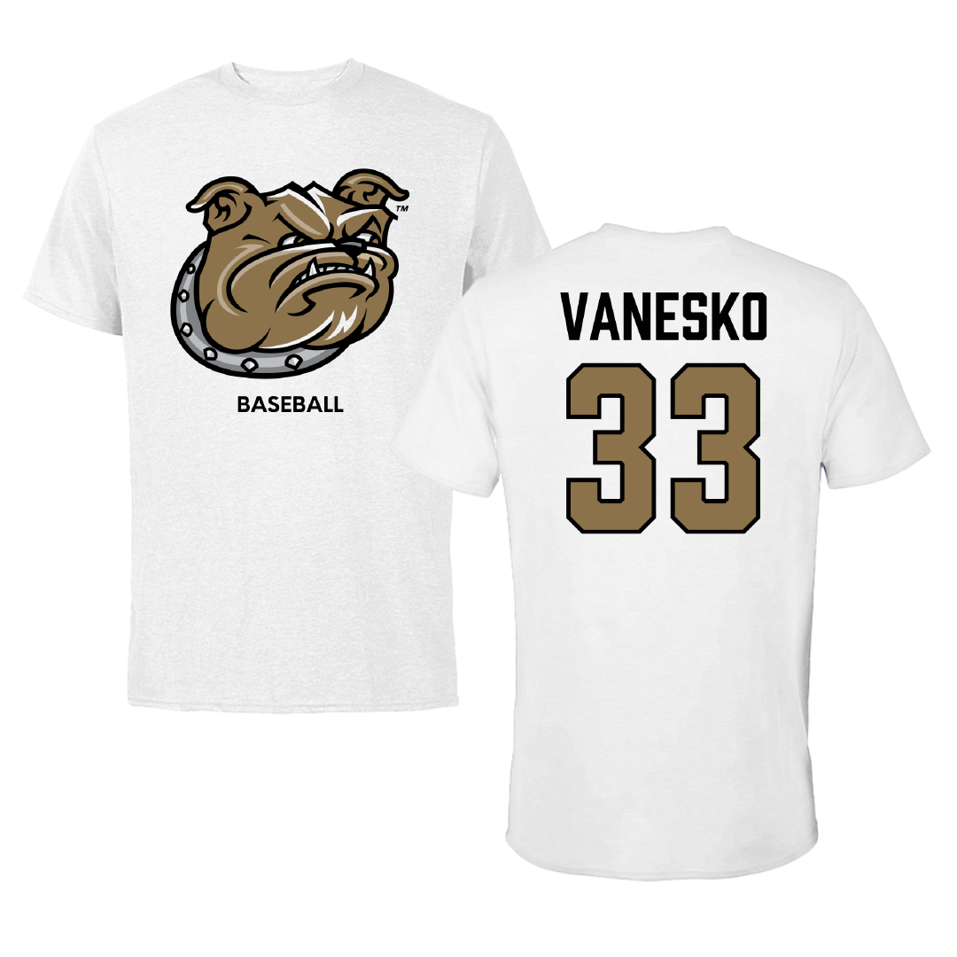 Bryant University Baseball White Tee - #33 Jackson Vanesko