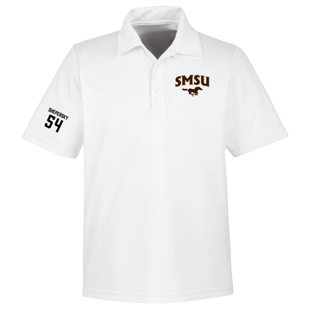 Southwest Minnesota State University Football White Polo - #54 Sam Shepersky
