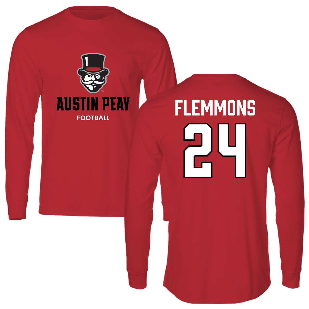 Austin Peay State University Football Red Mascot Long Sleeve - #24 Jeremiah Flemmons