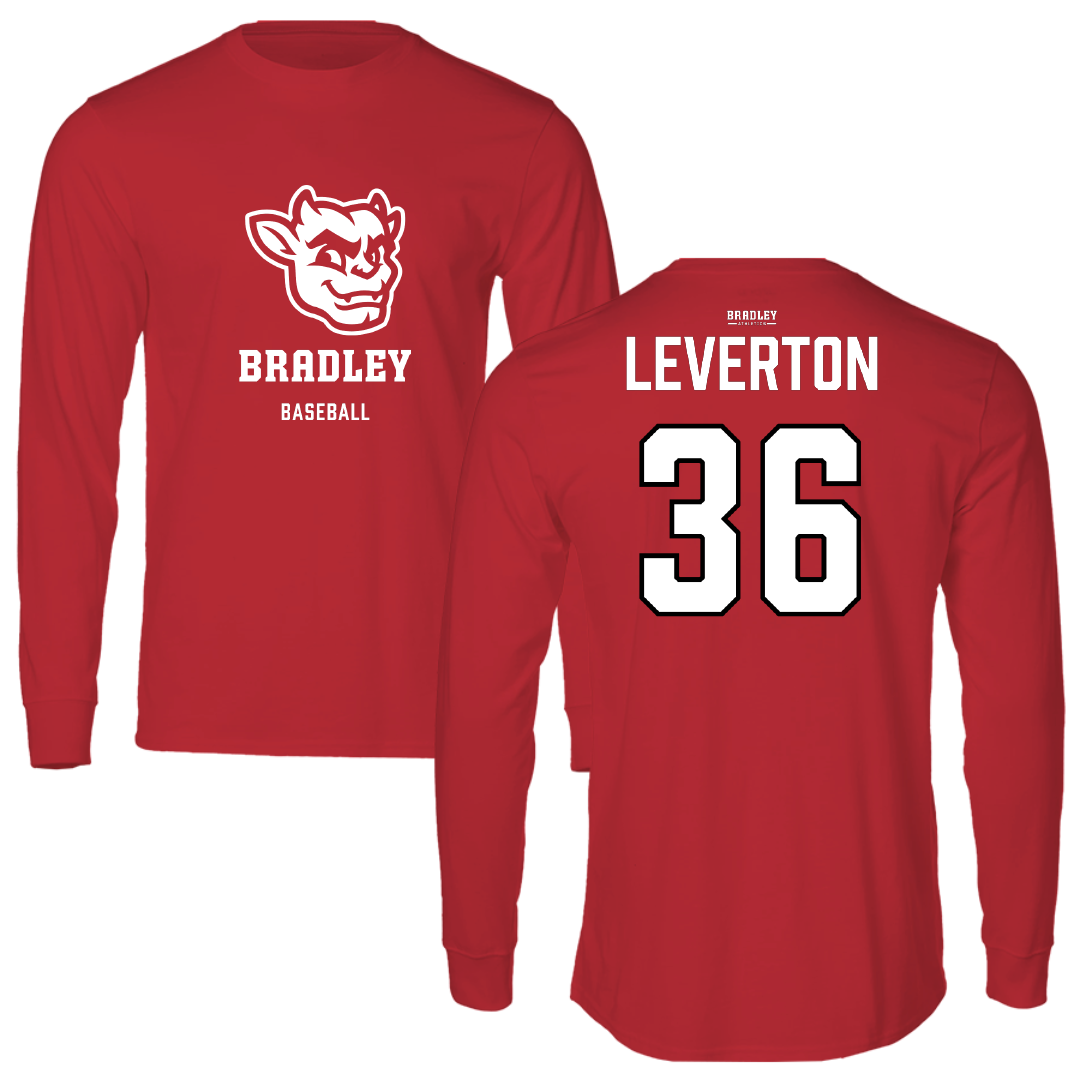 Bradley University Baseball Red Mascot Performance Long Sleeve - #36 Luke Leverton