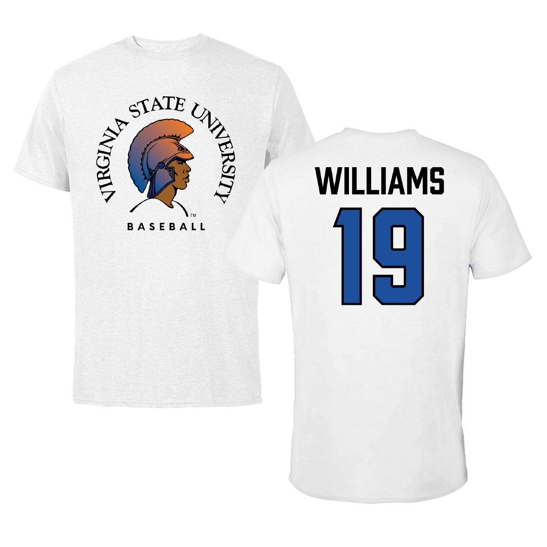 Virginia State University Baseball White Performance Tee - #19 Jy’Quez Williams