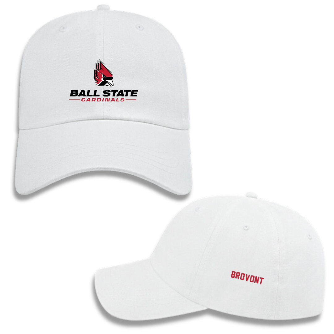 Ball State University Swimming & Diving White Hat - Porter Brovont