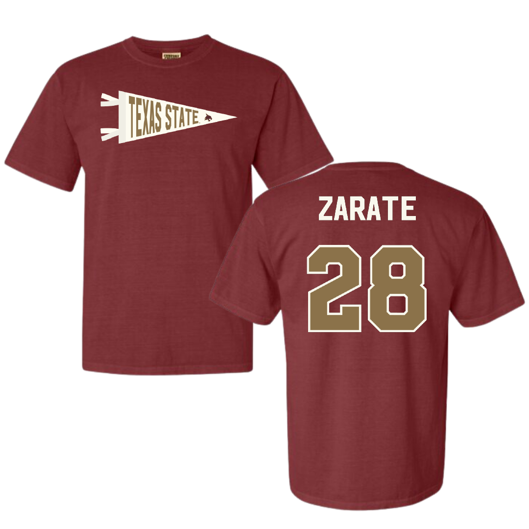 Texas State University Softball Maroon Pennant Comfort Colors Tee - #28 Katarina Zarate