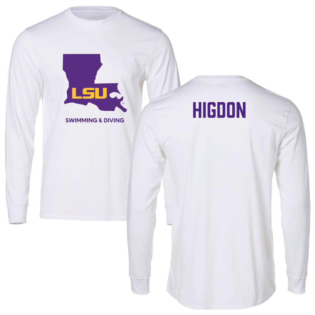 Louisiana State University Swimming & Diving White Performance Long Sleeve - Stuart Higdon
