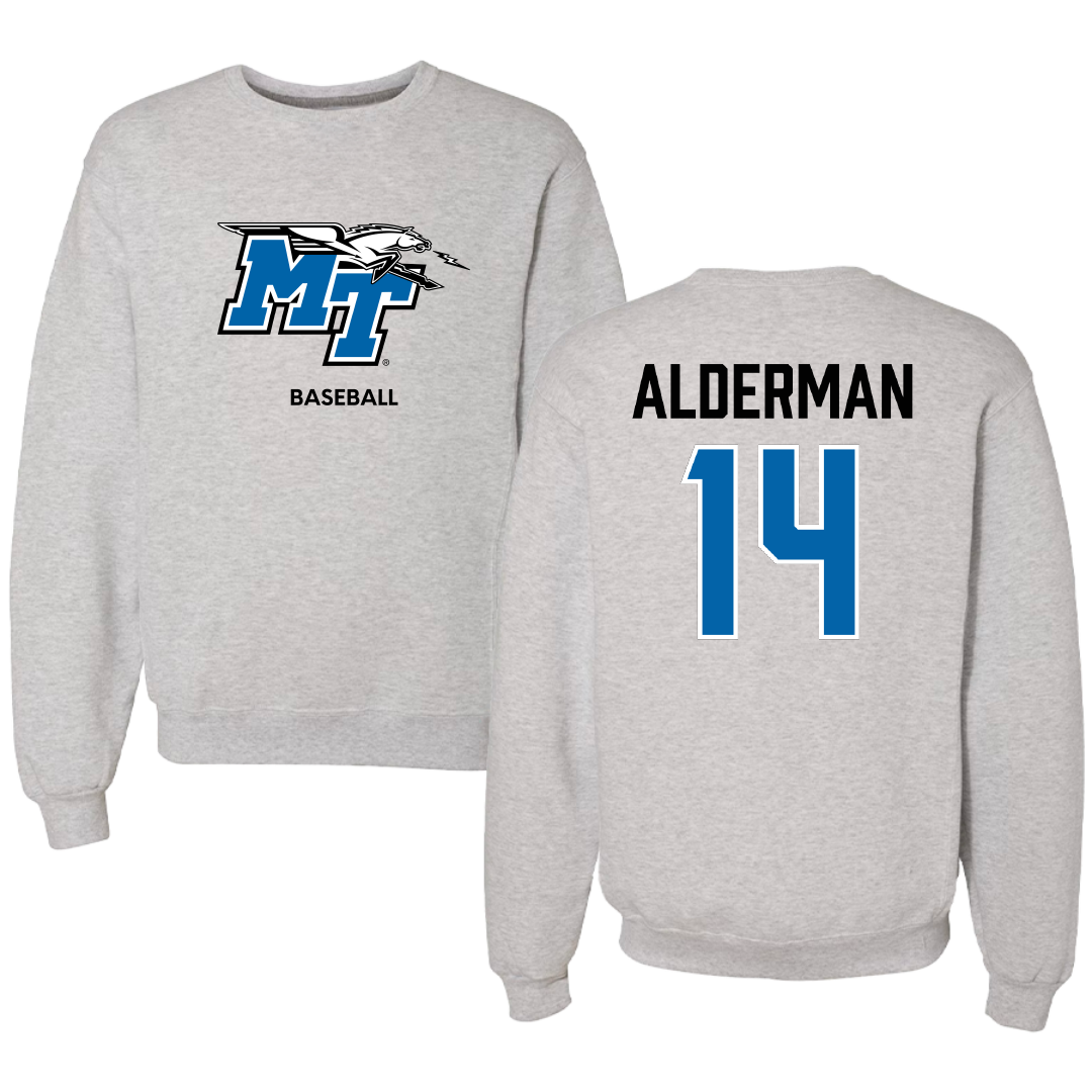 Middle Tennessee State University Baseball Light Gray Crewneck - #14 Chandler Alderman