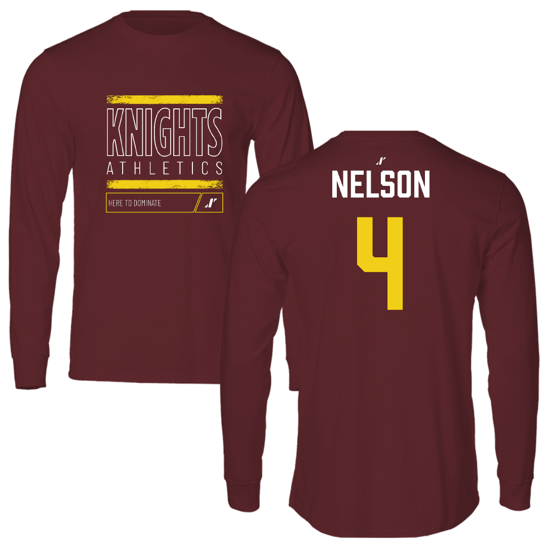 Calvin University Baseball Maroon Dominate Performance Long Sleeve - #4 Logan Nelson