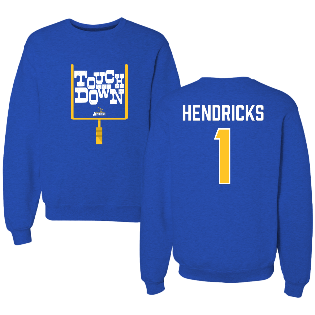 Texas A&M University-Kingsville Football Blue Touchdown Crewneck - #1 Demarcus Hendricks