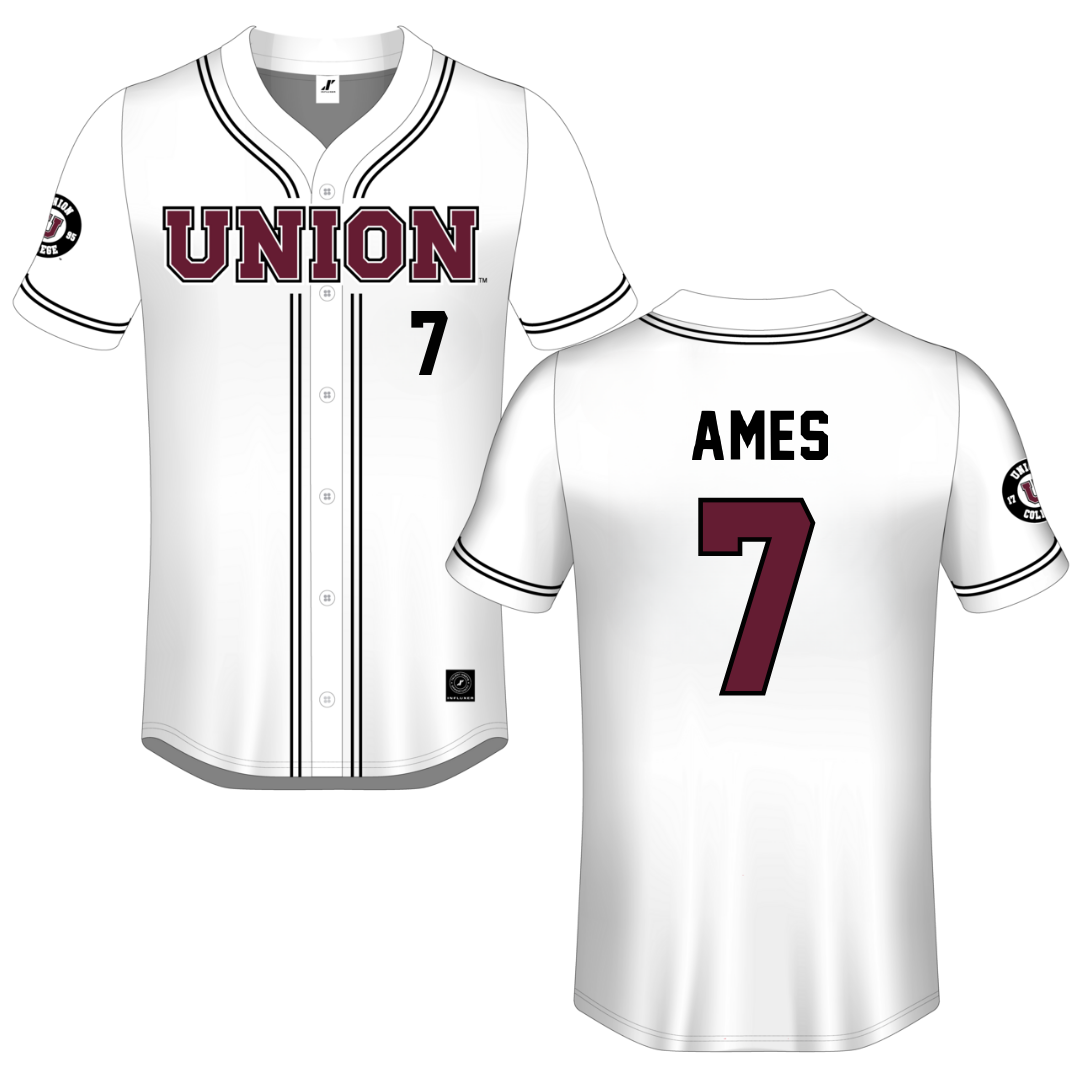 Union College White Button-Down Jersey - #7 Cooper Ames
