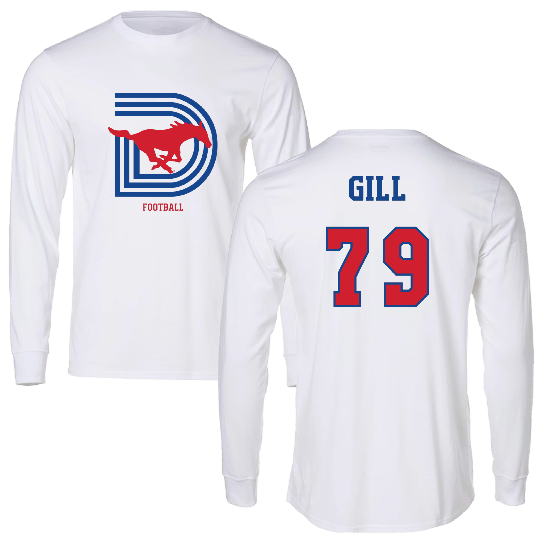 Southern Methodist University Football White Performance Long Sleeve - #79 Reagan Gill