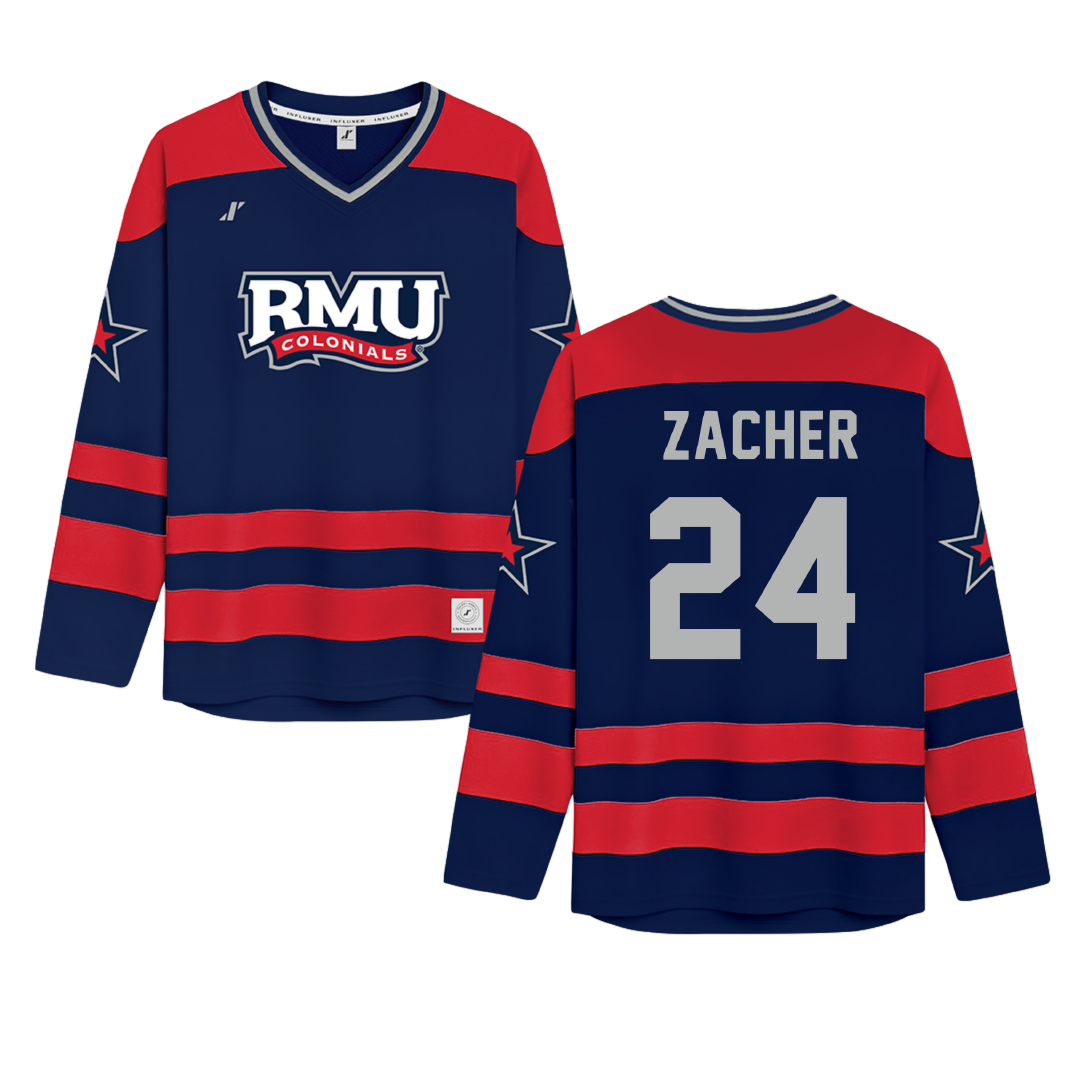 Robert Morris University Navy Hockey Jersey - #24 Walter Zacher