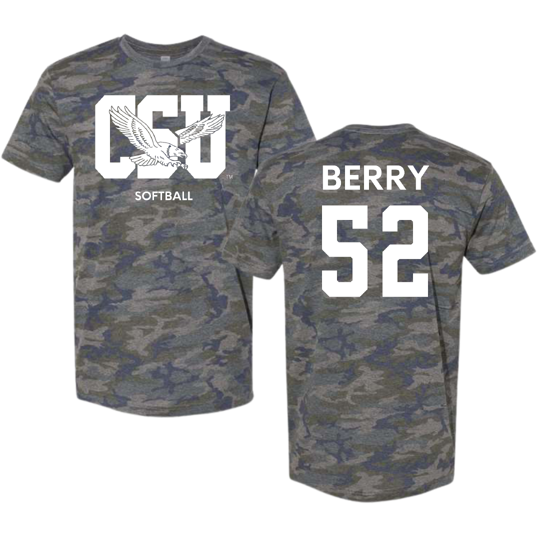 Coppin State University Softball Vintage Camo Tee - #52 Sondra Berry