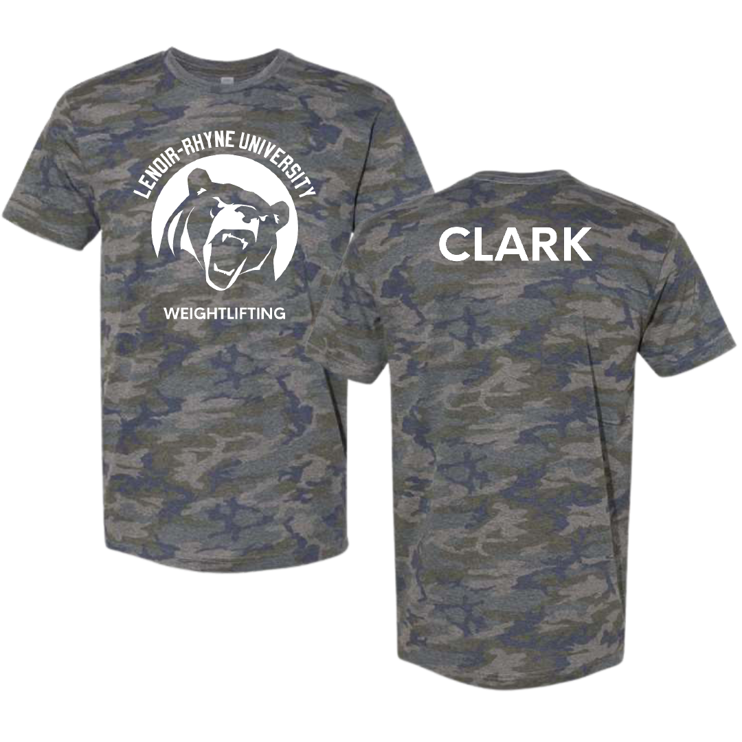 Lenoir-Rhyne University Weightlifting Vintage Camo Tee - Sam Clark