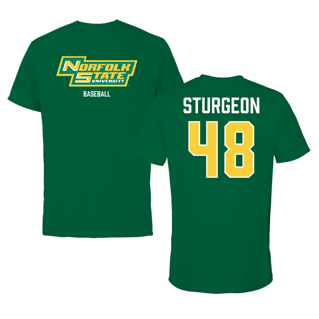 Norfolk State University Baseball Green Performance Tee - #48 CC Sturgeon