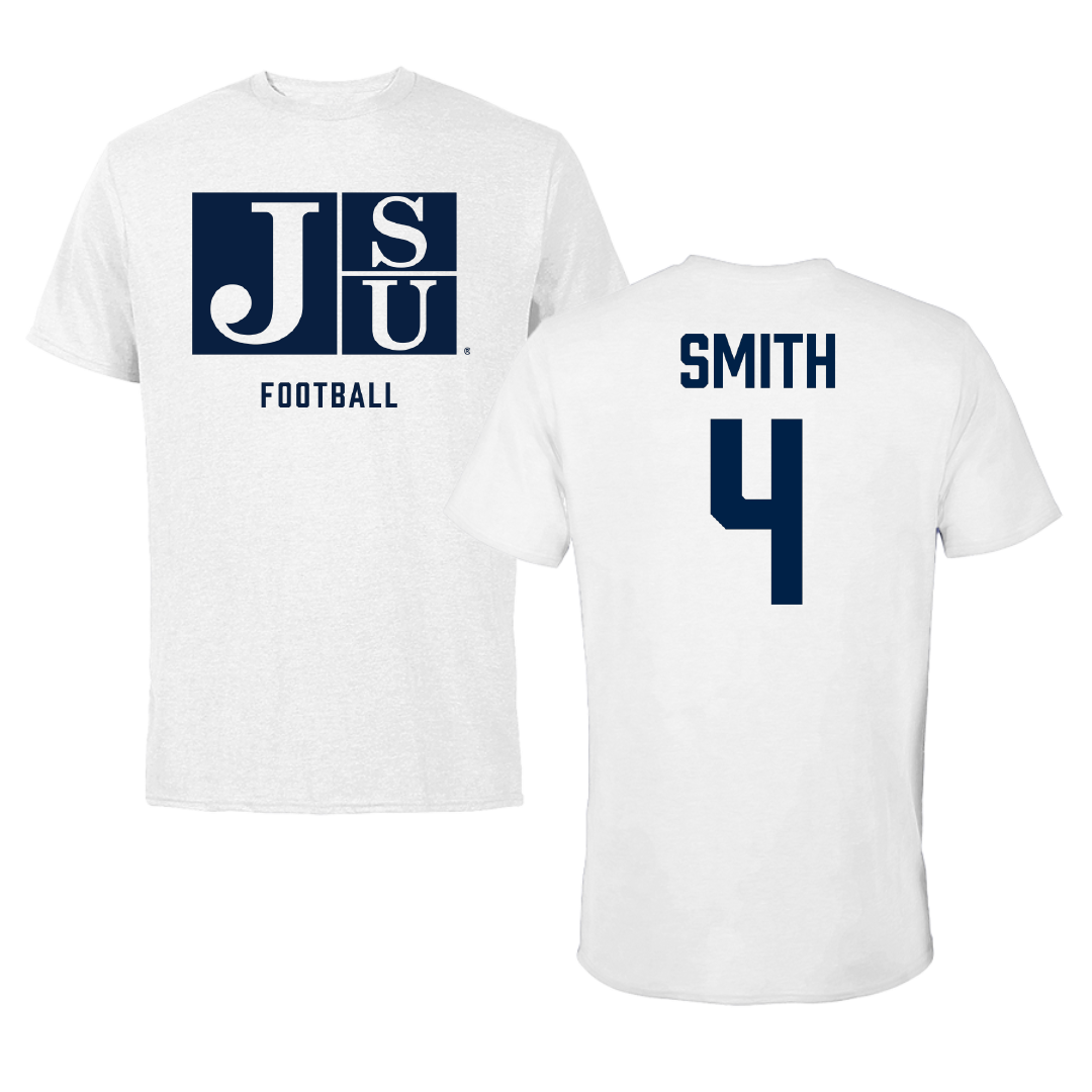 Jackson State University Football White Performance Tee - #4 mike smith