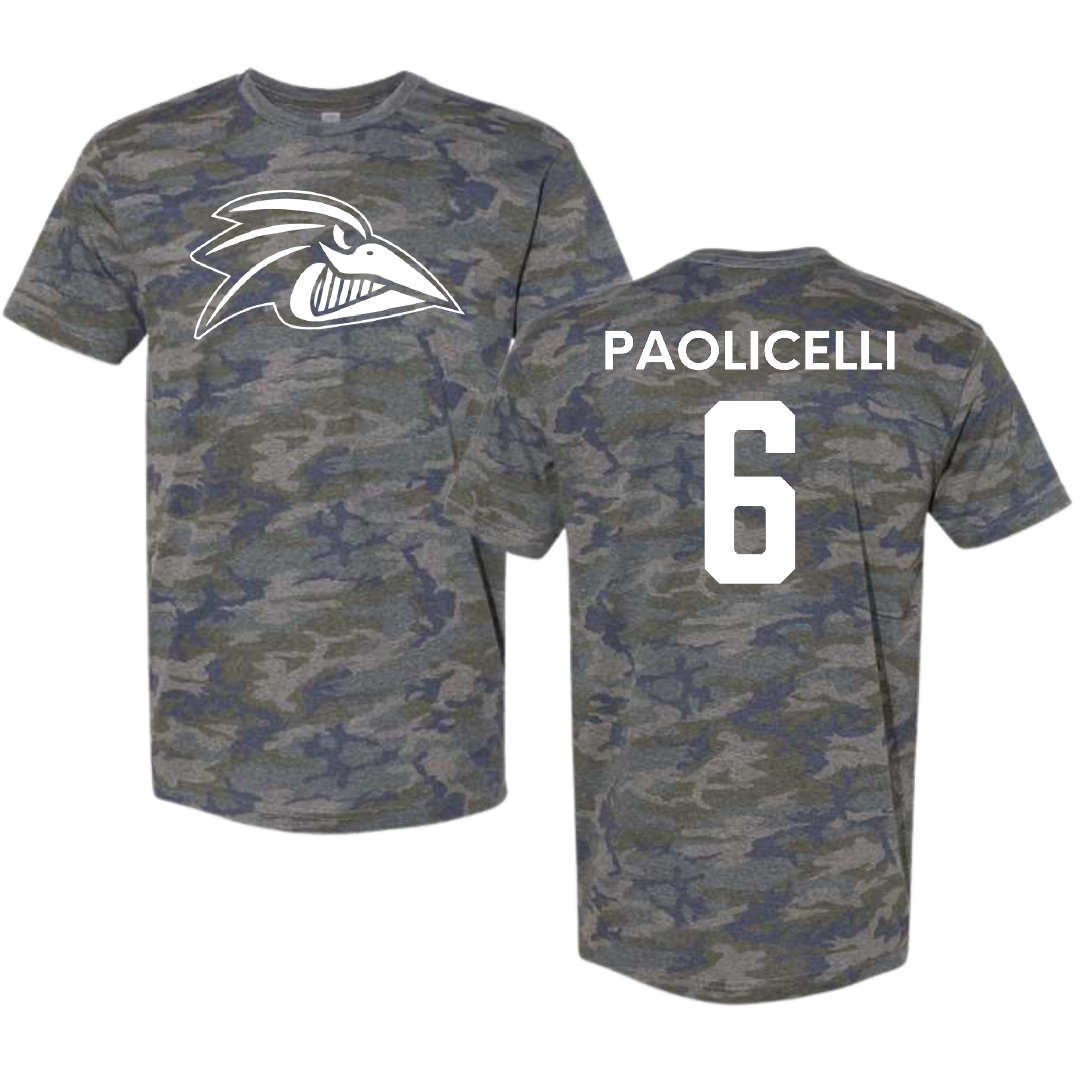 Franklin Pierce University Baseball Vintage Camo Tee - #6 Anthony Paolicelli
