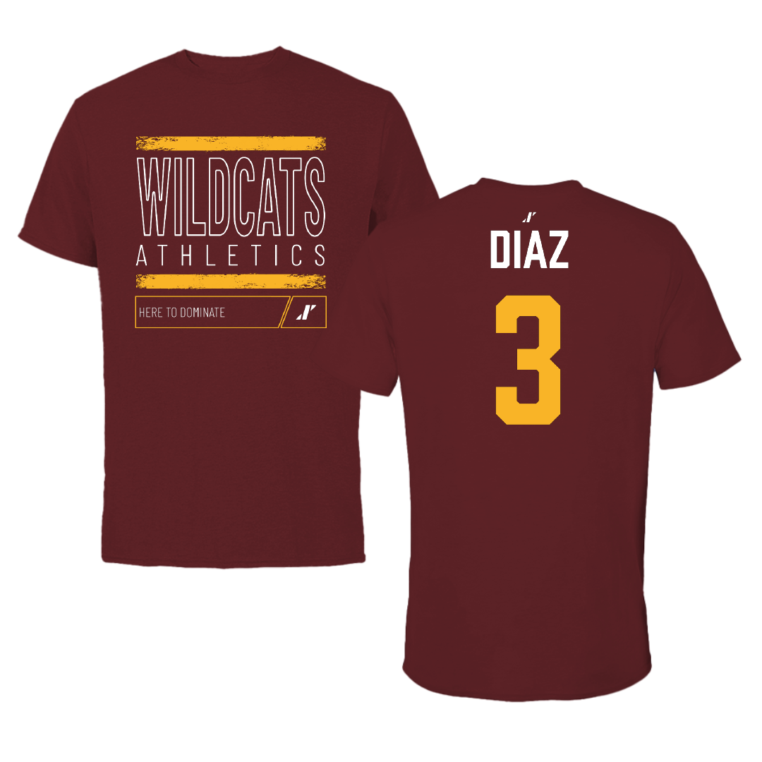 Bethune-Cookman University Baseball Maroon Dominate Performance Tee - #3 Ethan Diaz