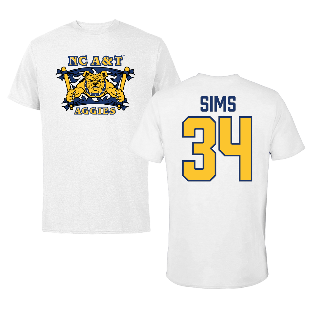 North Carolina A&T State University Softball White Tee - #34 Destiny Sims