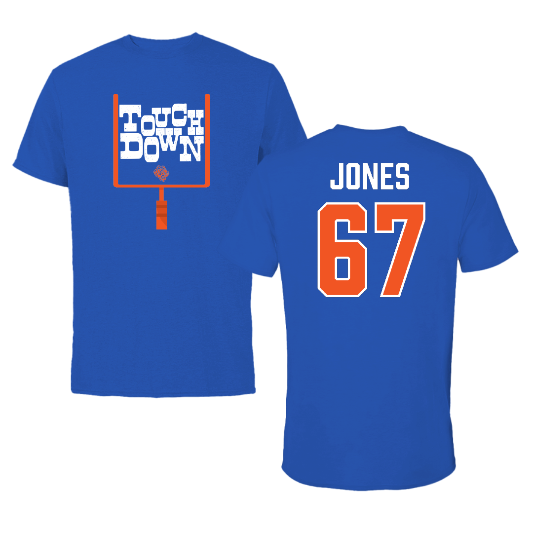 Savannah State University Football Blue Touchdown Tee - #67 Arnez Jones