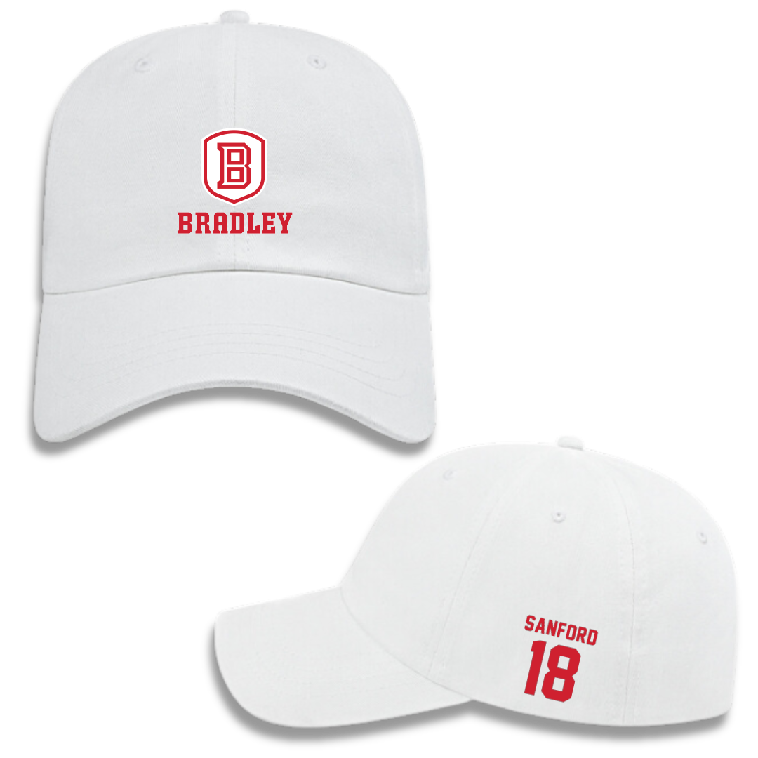 Bradley University Baseball White Hat - #18 Robert Sanford