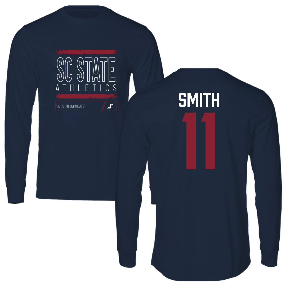 South Carolina State University Football Navy Dominate Performance Long Sleeve - #11 Aaron Smith