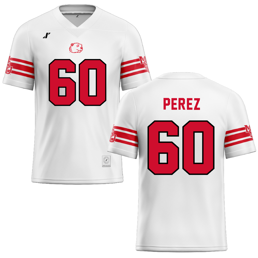 Minot State University White Football Jersey - #60 Ace Perez