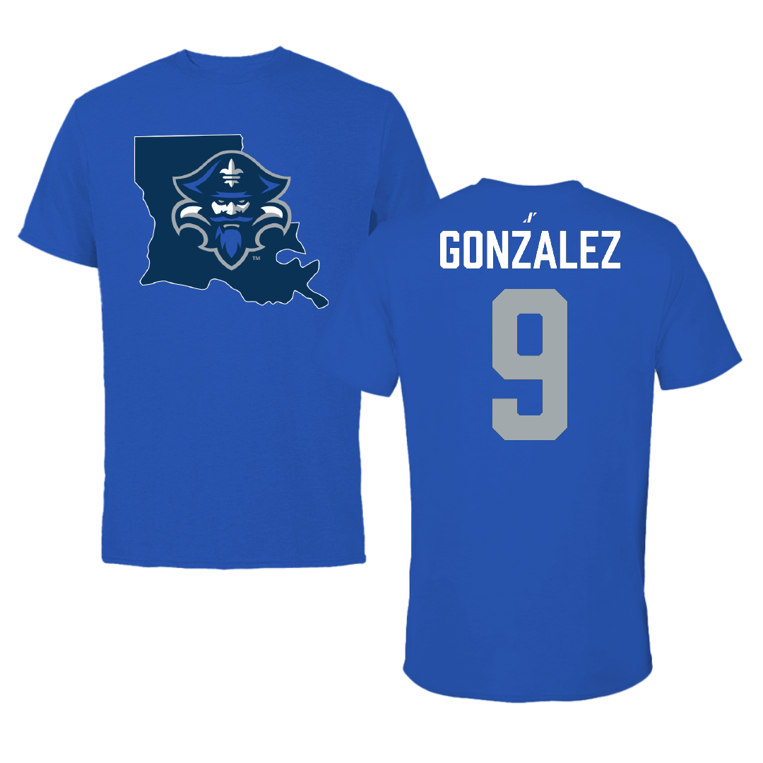 University of New Orleans Baseball Blue State Tee - #9 Matt Gonzalez