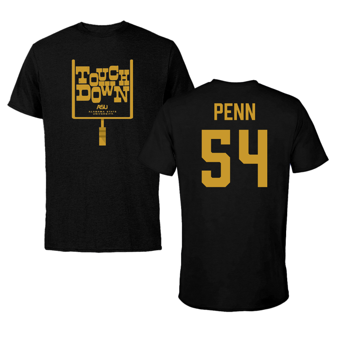 Alabama State University Football Black Touchdown Tee - #54 Dezmond Penn