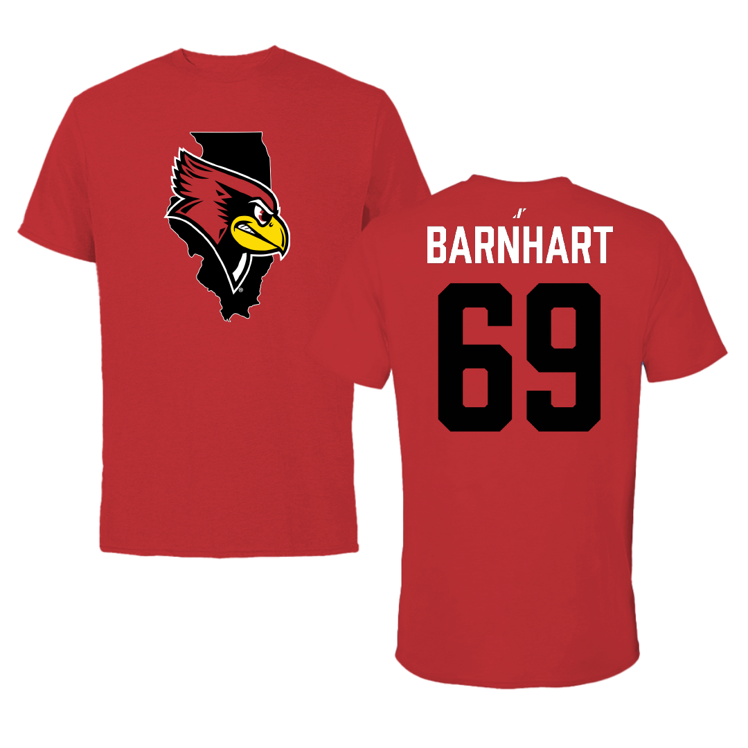 Illinois State University Football Red State Tee - #69 Micah Barnhart