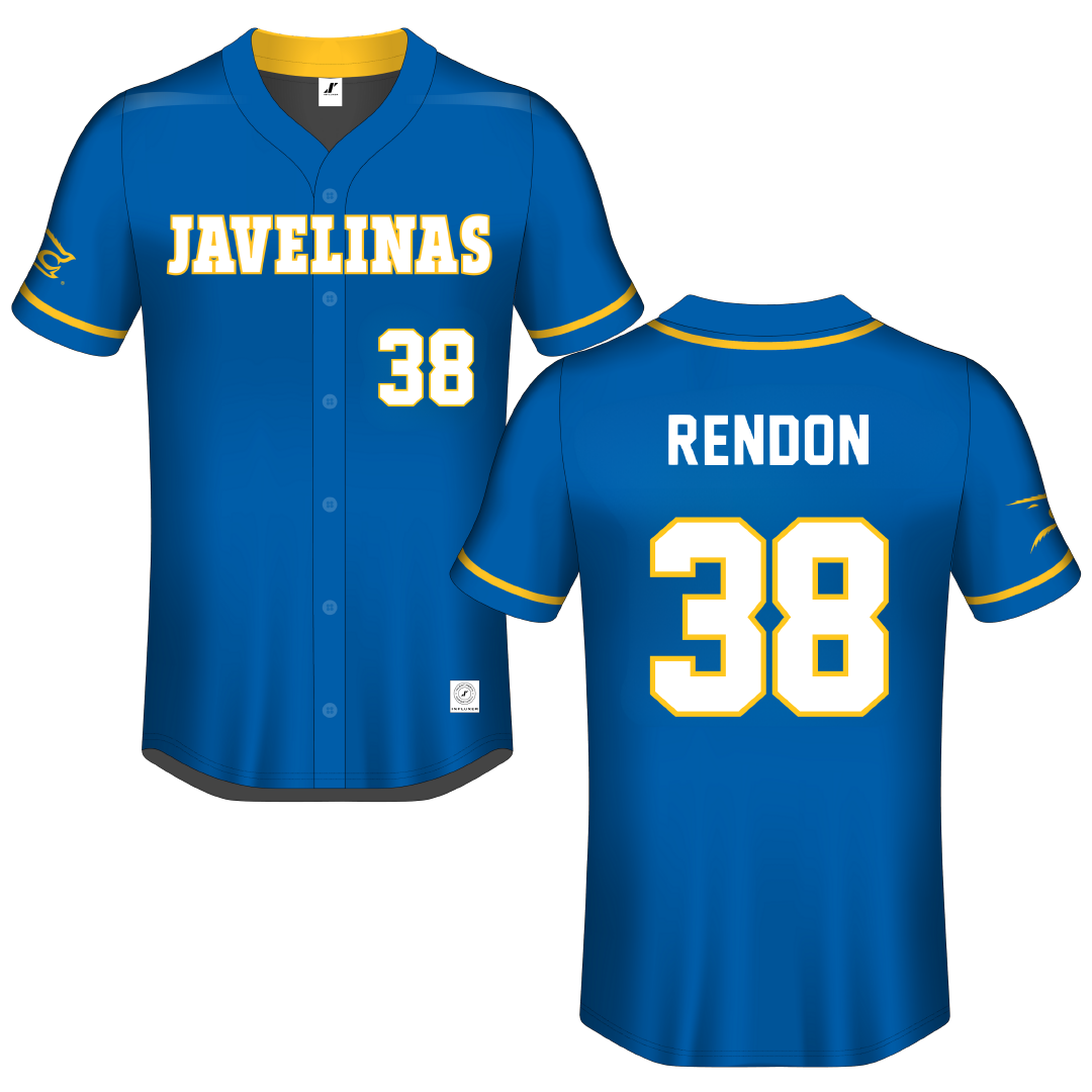 Texas A&M University-Kingsville Blue Button-Down Jersey - #38 Ruben Rendon