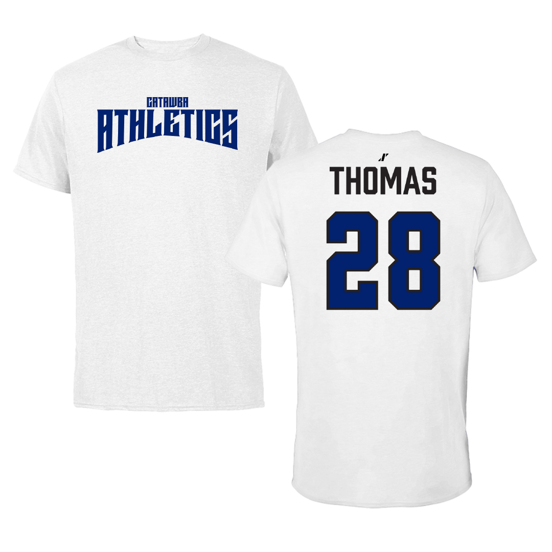 Catawba College Football White Classic Tee - #28 Jalen Thomas
