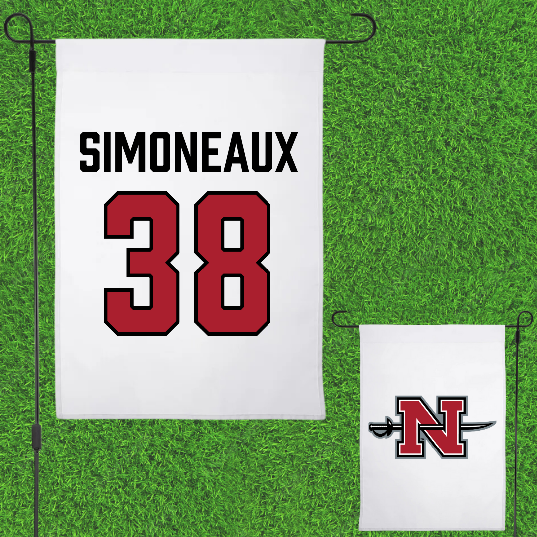 Nicholls State University Baseball White Garden Flag - #38 Cole Simoneaux