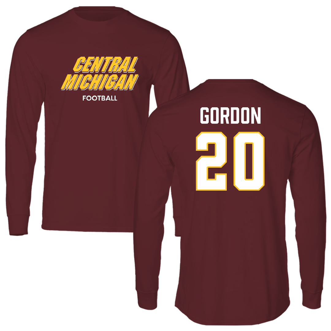 Central Michigan University Football Maroon Long Sleeve - #20 Elijah Gordon
