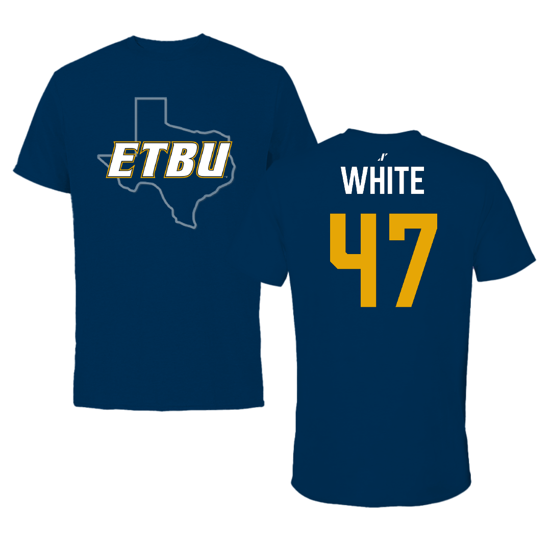 East Texas Baptist University Football Navy State Performance Tee - #47 Mitchell White