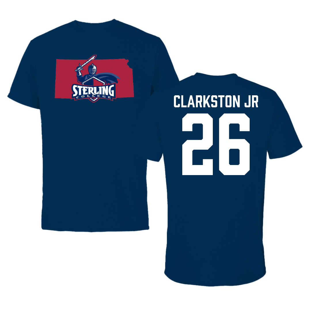 Sterling College Football Navy State Tee - #26 Patrick Clarkston Jr