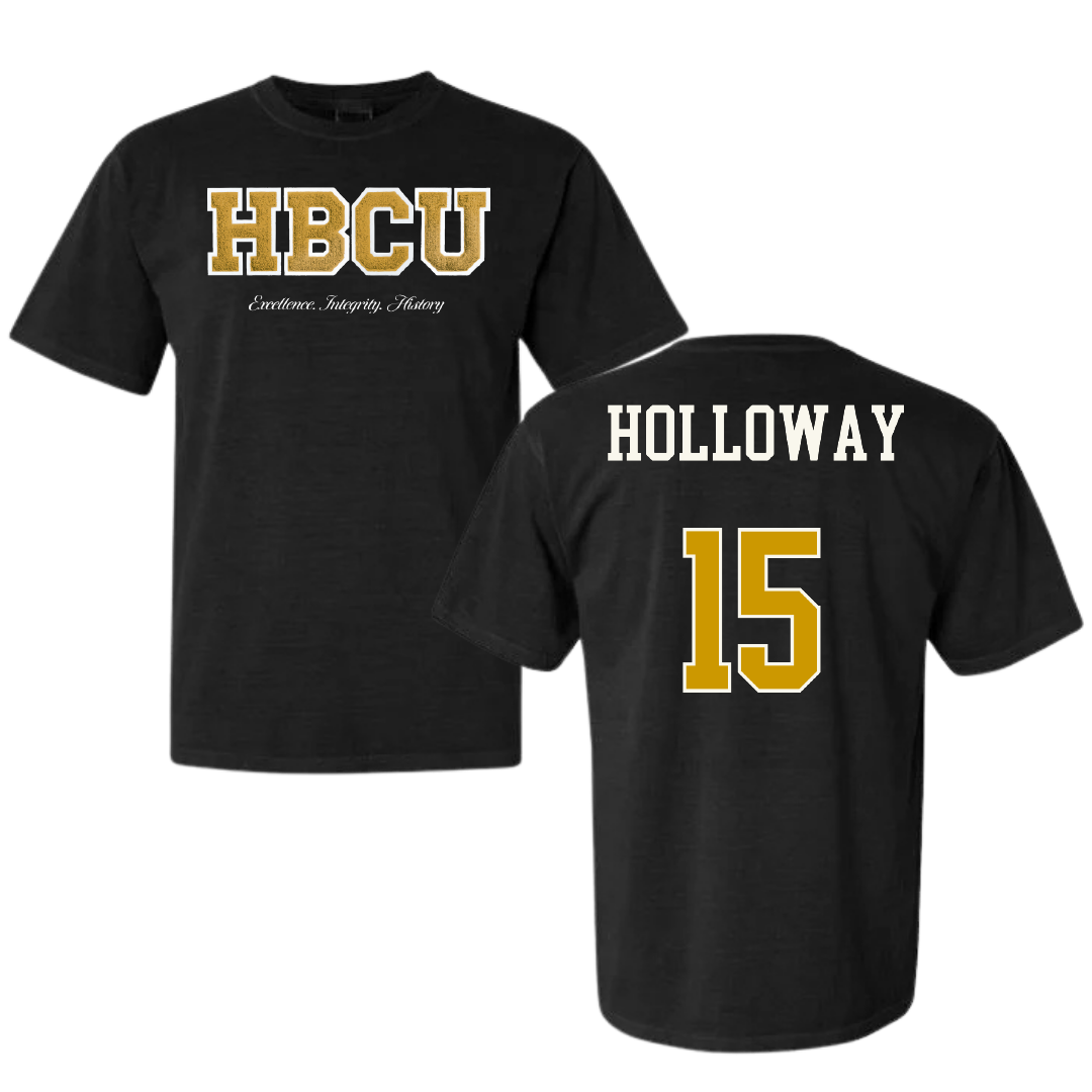 Alabama State University Volleyball (W) Black HBCU Varsity Comfort Colors Tee - #15 Camille Holloway
