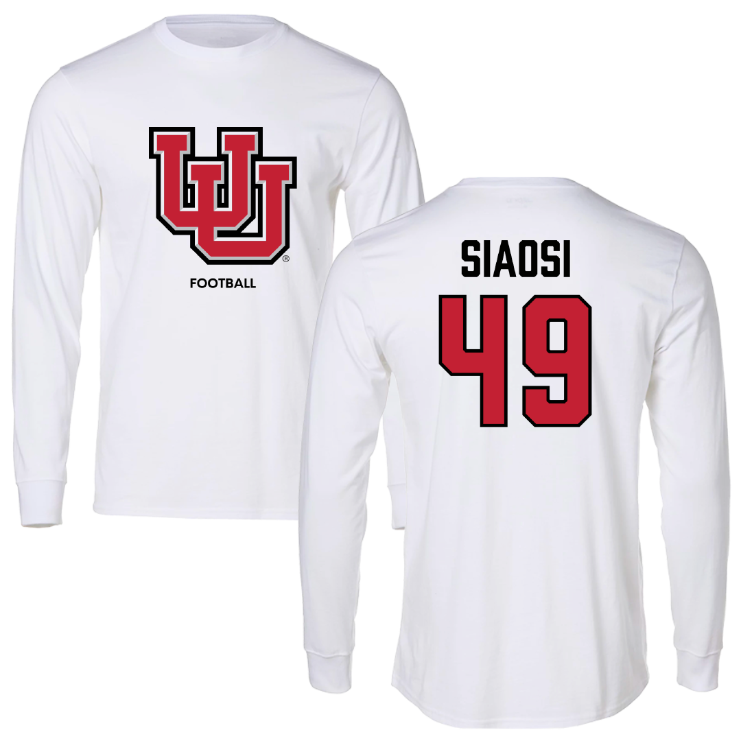 University of Utah Football White Block Performance Long Sleeve - #49 Jason Siaosi