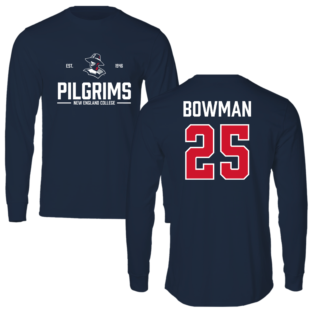 New England College Soccer Navy General Performance Long Sleeve - #25 Madison Bowman