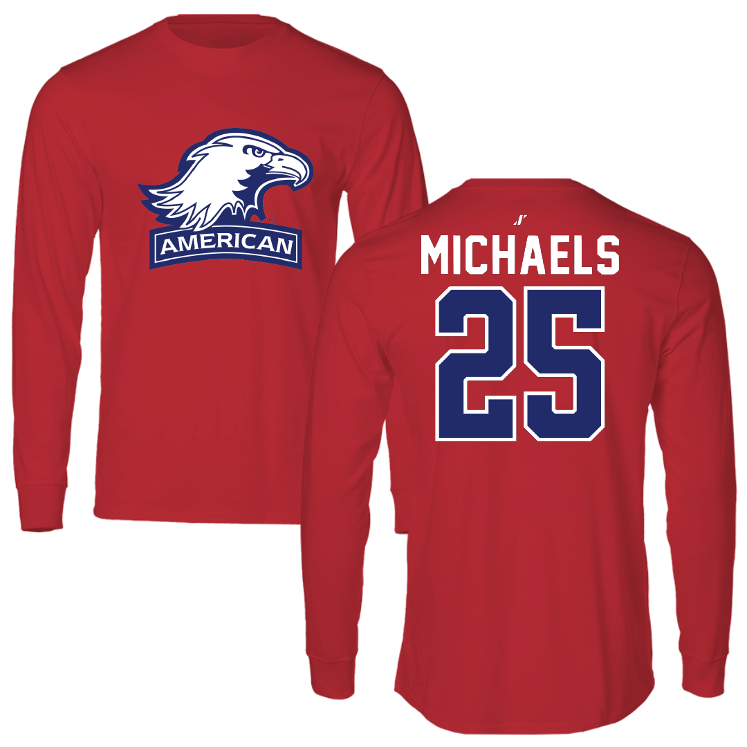 American University Basketball Red Long Sleeve - #25 Eric Michaels