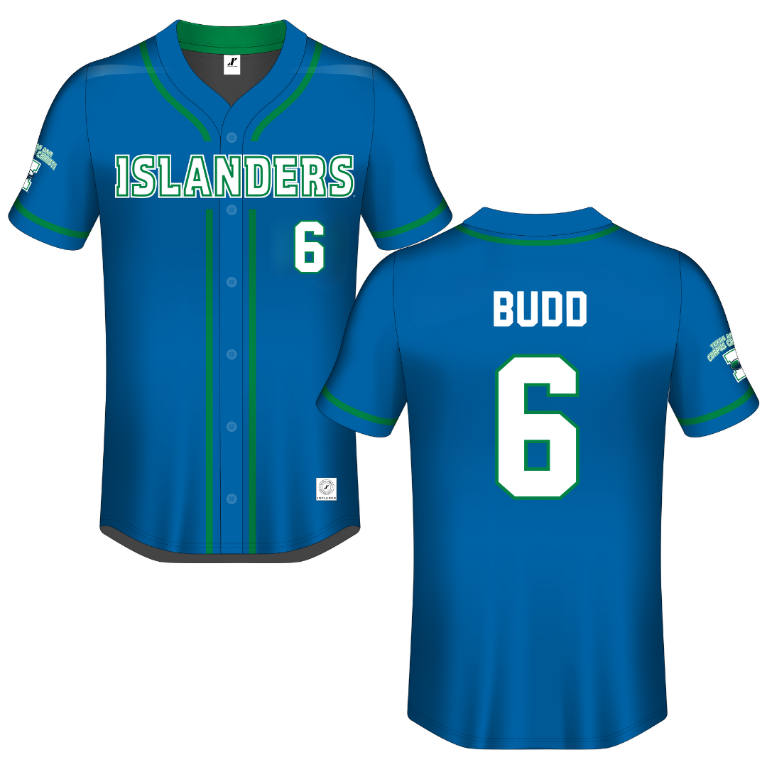 Texas A&M University-Corpus Christi Blue Button-Down Jersey - #6 Kade Budd