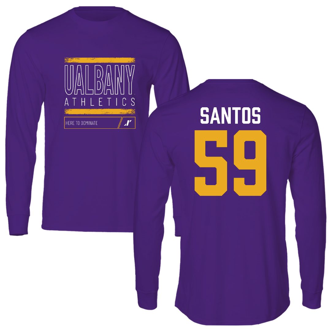 University at Albany Football Purple Dominate Performance Long Sleeve - #59 Kenneth Santos