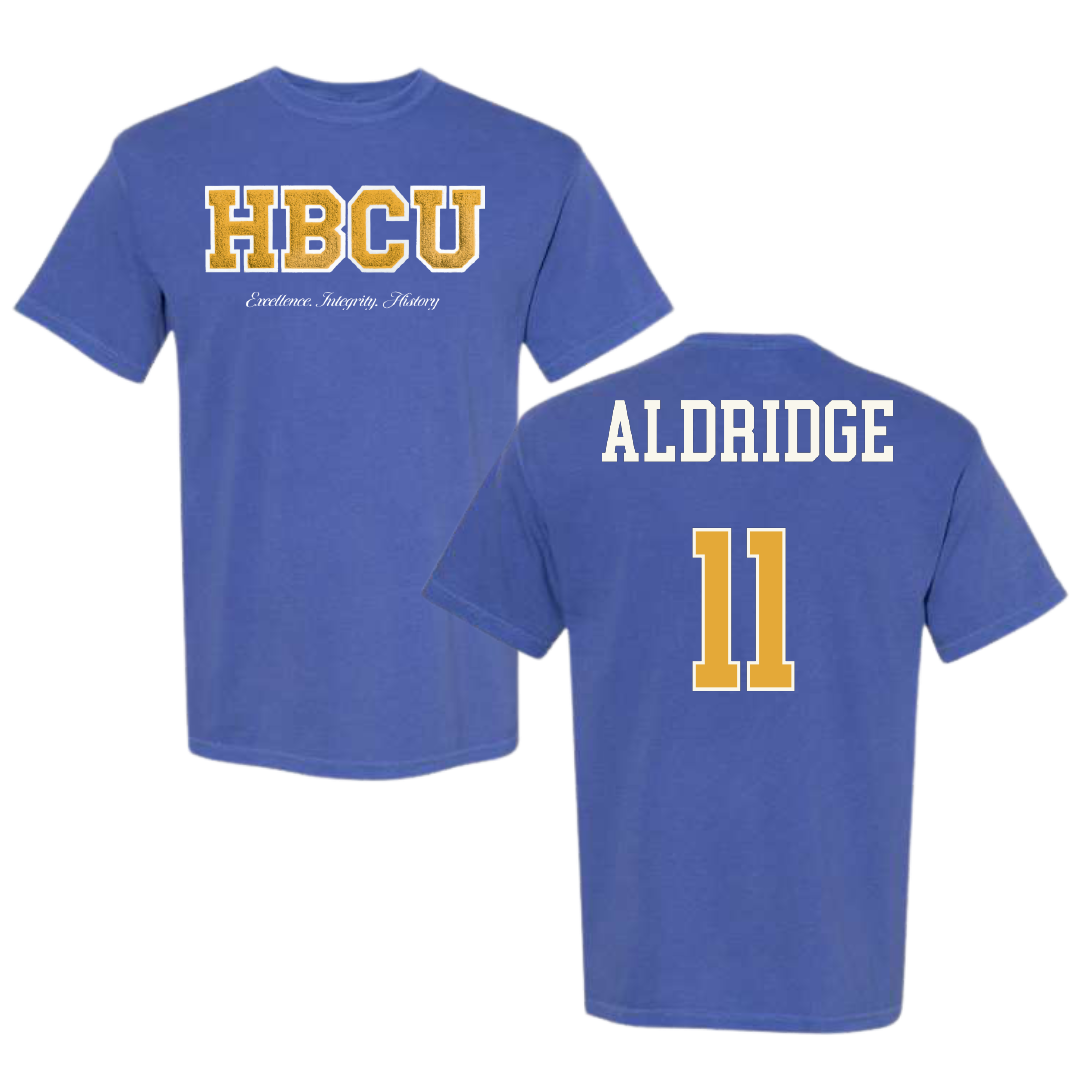 Albany State University Basketball (M) Blue HBCU Varsity Comfort Colors Tee - #11 Gshan Aldridge