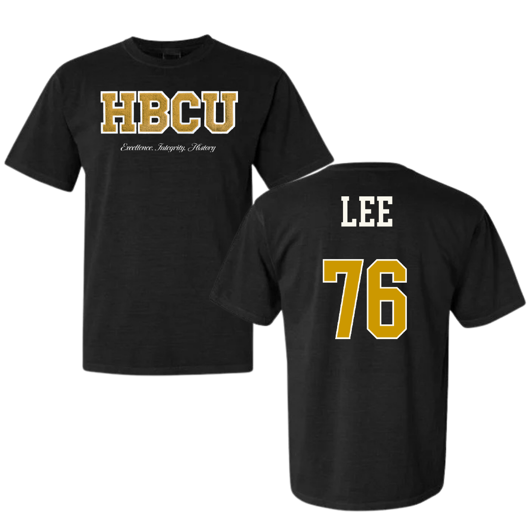 Alabama State University Football Black HBCU Varsity Comfort Colors Tee - #76 Marvin Lee