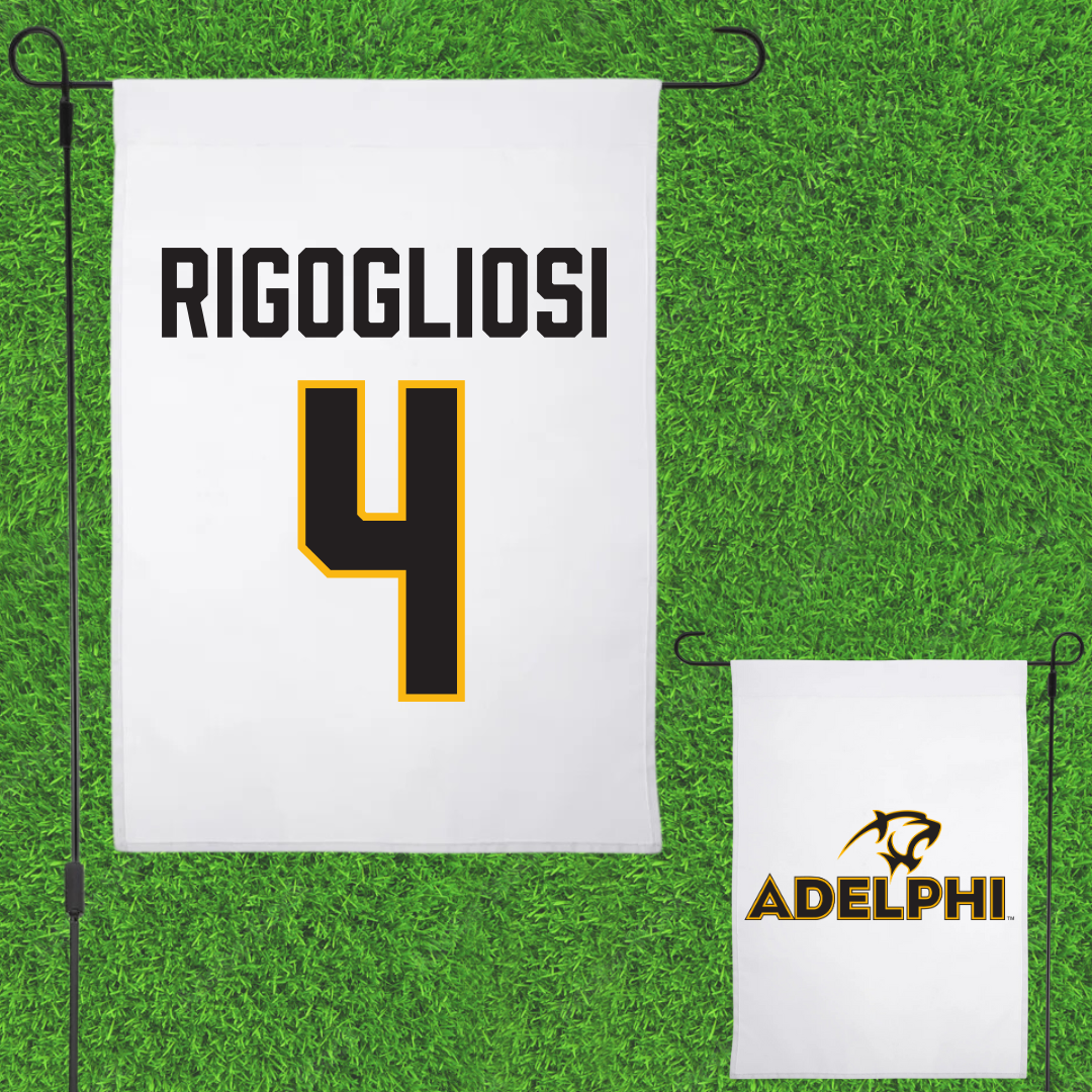 Adelphi University Baseball White Garden Flag - #4 Anthony Rigogliosi