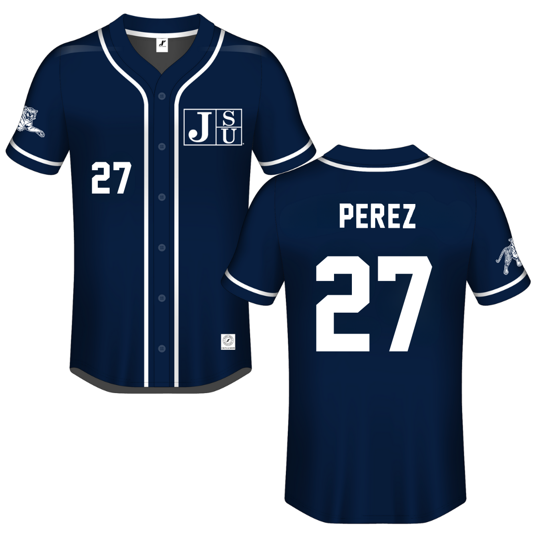 Jackson State University Navy Button-Down Jersey - #27 Wilbert Perez