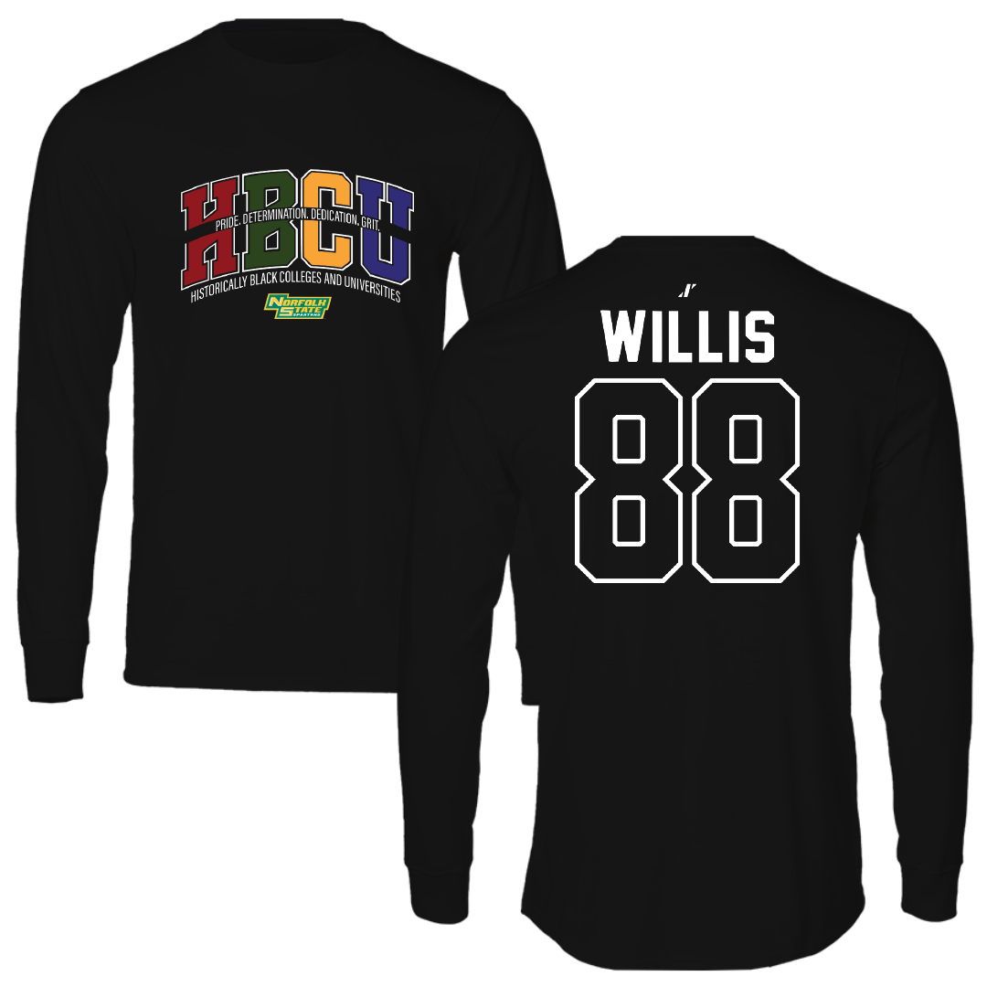 Norfolk State University Football Black HBCU Performance Long Sleeve - #88 Toby Willis