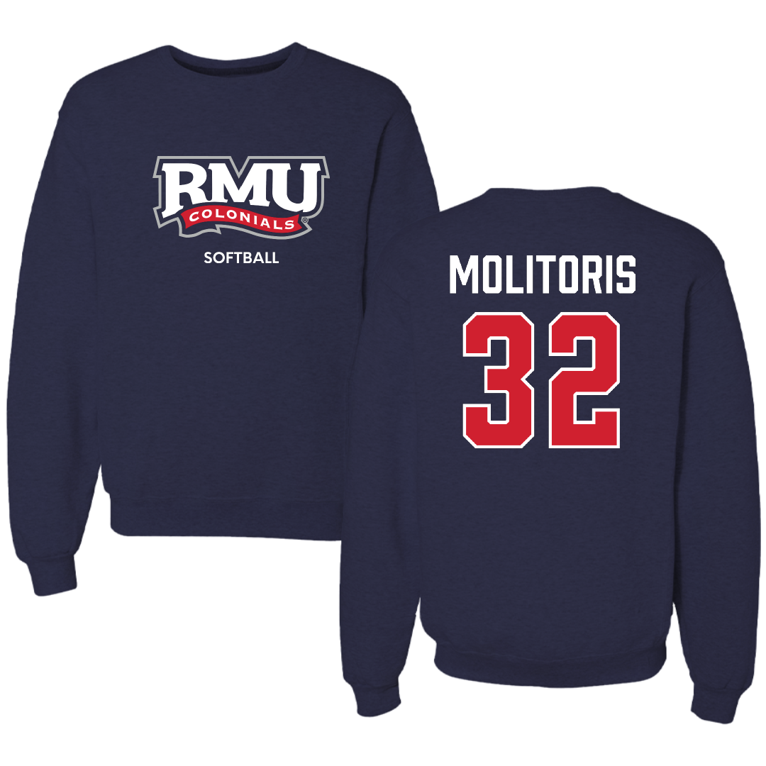 Robert Morris University Softball Navy RMU Crewneck - #32 Kaitlyn Molitoris